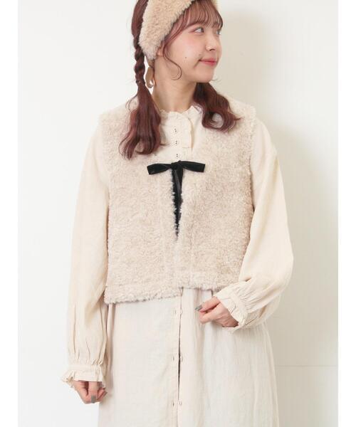 Samansa Mos2(サマンサ モスモス)の「前後2WAYボアベスト(ベスト・レディース・キナリ/ベージュ/ダークブラウン・F)」の12枚目の写真