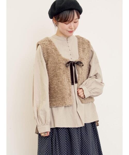 Samansa Mos2(サマンサ モスモス)の「前後2WAYボアベスト(ベスト・レディース・キナリ/ベージュ/ダークブラウン・F)」の4枚目の写真
