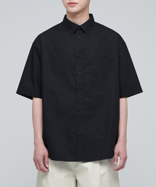 MUSINSA STANDARD（ムシンサスタンダード）の「特大ポプリン半袖シャツ[ブラック]（シャツ/ブラウス・メンズ・その他・X-LARGE/XX-LARGE/LARGE/MEDIUM/SMALL）」の2枚目の写真