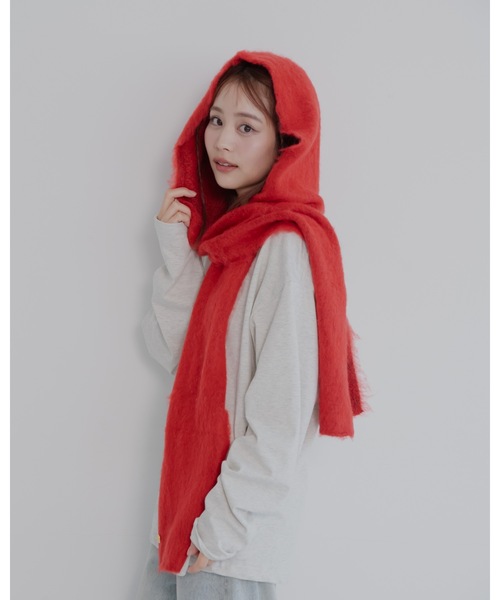 JUMELLE（ジュメロ）の「モヘアフードマフラー（マフラー・レディース・レッド/チャコール/クリーム・MEDIUM）」の5枚目の写真