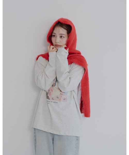 JUMELLE（ジュメロ）の「モヘアフードマフラー（マフラー・レディース・レッド/チャコール/クリーム・MEDIUM）」の8枚目の写真