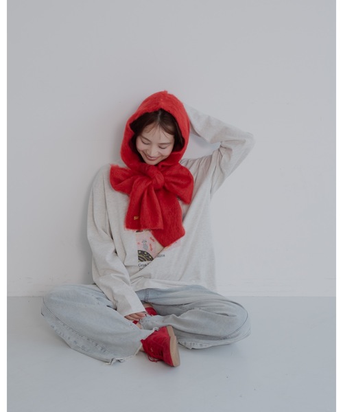 JUMELLE（ジュメロ）の「モヘアフードマフラー（マフラー・レディース・レッド/チャコール/クリーム・MEDIUM）」の12枚目の写真