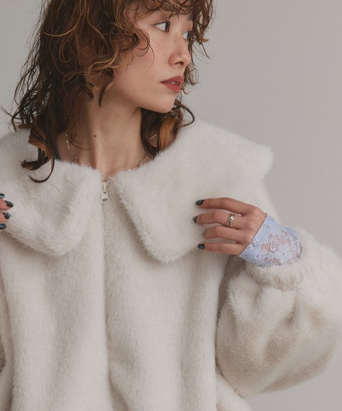 ★未着用★ ラビットファー チベットラム ショート丈 ジャケット ホワイト ☆未着用☆ ラビットファー チベットラム ショート丈 ジャケット