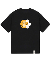 [ユニセックス]ドットスマイルフラワーミックス半袖Tシャツ_ブラック