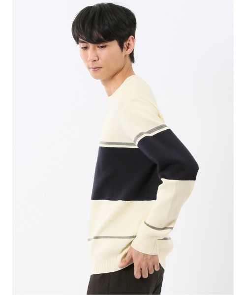 m.f.editorial（エムエフエディトリアル）の「【ストレッチ ウォッシャブル】m.f.エディトリアル メンズ 配色切替 クルー ニット セータ―（ニット/セーター・メンズ・ネイビー/アイボリー/ダークウッド/ベージュ・MEDIUM/X-LARGE/LARGE）」の18枚目の写真
