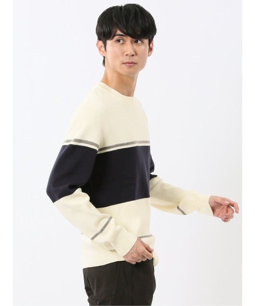 m.f.editorial（エムエフエディトリアル）の「【ストレッチ ウォッシャブル】m.f.エディトリアル メンズ 配色切替 クルー ニット セータ―（ニット/セーター・メンズ・ネイビー/アイボリー/ダークウッド/ベージュ・MEDIUM/X-LARGE/LARGE）」の20枚目の写真