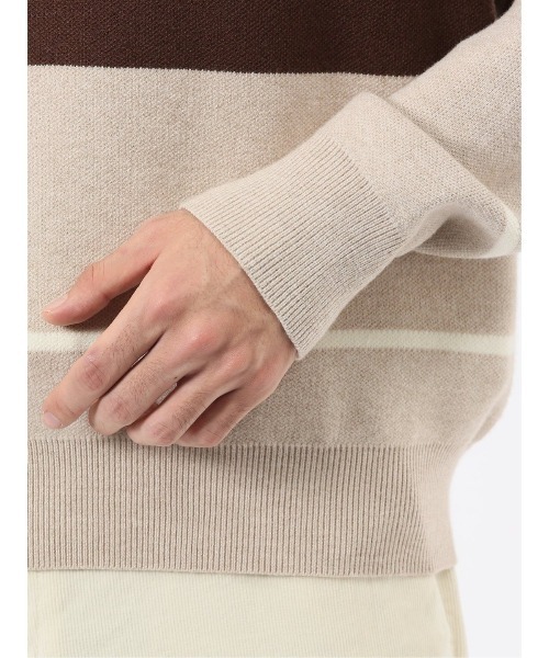 m.f.editorial（エムエフエディトリアル）の「【ストレッチ ウォッシャブル】m.f.エディトリアル メンズ 配色切替 クルー ニット セータ―（ニット/セーター・メンズ・ネイビー/アイボリー/ダークウッド/ベージュ・MEDIUM/X-LARGE/LARGE）」の7枚目の写真