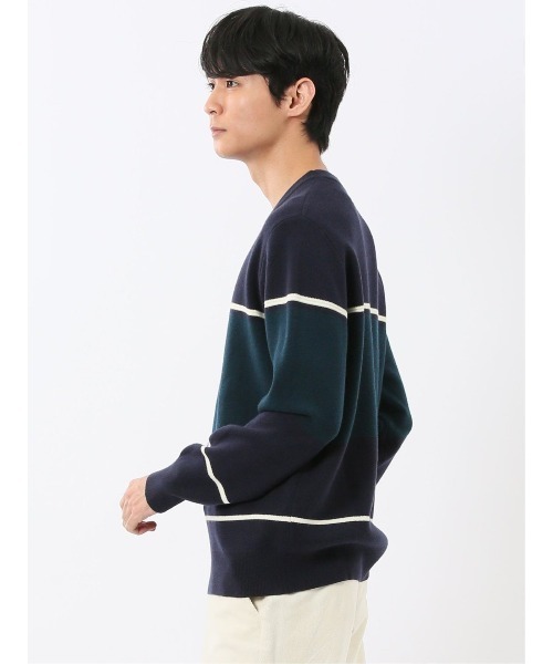 m.f.editorial（エムエフエディトリアル）の「【ストレッチ ウォッシャブル】m.f.エディトリアル メンズ 配色切替 クルー ニット セータ―（ニット/セーター・メンズ・ネイビー/アイボリー/ダークウッド/ベージュ・MEDIUM/X-LARGE/LARGE）」の8枚目の写真