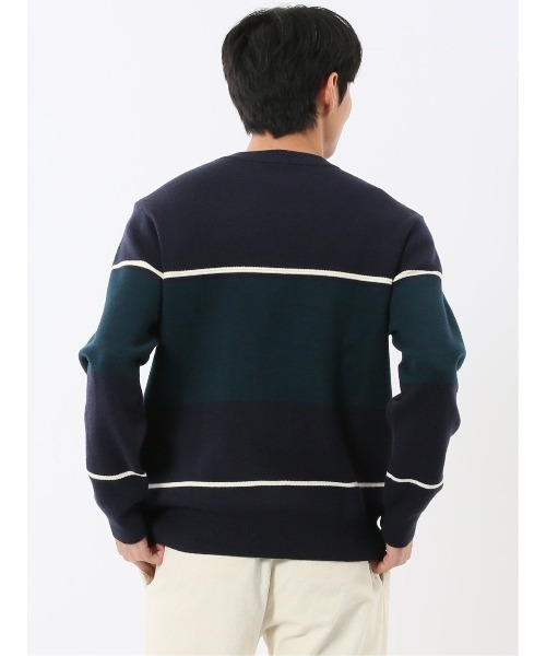 m.f.editorial（エムエフエディトリアル）の「【ストレッチ ウォッシャブル】m.f.エディトリアル メンズ 配色切替 クルー ニット セータ―（ニット/セーター・メンズ・ネイビー/アイボリー/ダークウッド/ベージュ・MEDIUM/X-LARGE/LARGE）」の9枚目の写真