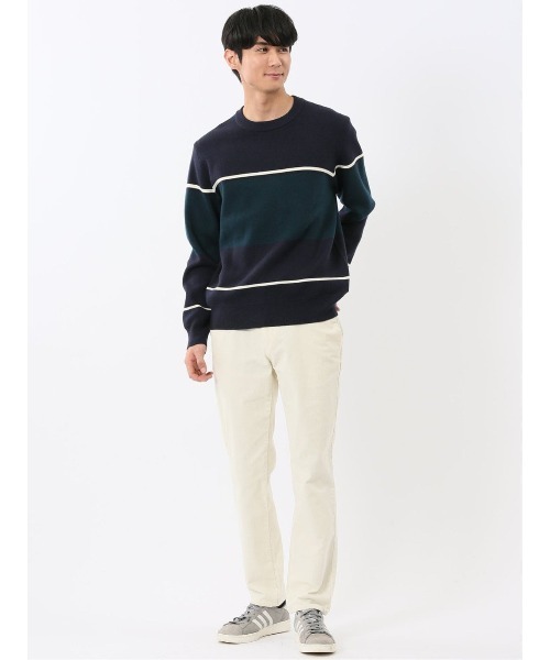 m.f.editorial（エムエフエディトリアル）の「【ストレッチ ウォッシャブル】m.f.エディトリアル メンズ 配色切替 クルー ニット セータ―（ニット/セーター・メンズ・ネイビー/アイボリー/ダークウッド/ベージュ・MEDIUM/X-LARGE/LARGE）」の11枚目の写真