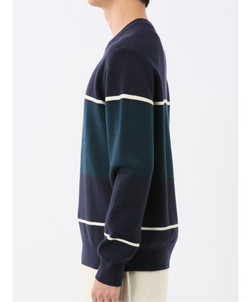 m.f.editorial（エムエフエディトリアル）の「【ストレッチ ウォッシャブル】m.f.エディトリアル メンズ 配色切替 クルー ニット セータ―（ニット/セーター・メンズ・ネイビー/アイボリー/ダークウッド/ベージュ・MEDIUM/X-LARGE/LARGE）」の13枚目の写真