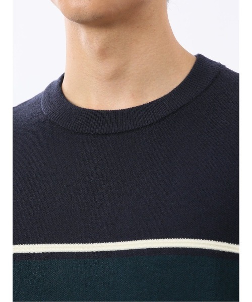 m.f.editorial（エムエフエディトリアル）の「【ストレッチ ウォッシャブル】m.f.エディトリアル メンズ 配色切替 クルー ニット セータ―（ニット/セーター・メンズ・ネイビー/アイボリー/ダークウッド/ベージュ・MEDIUM/X-LARGE/LARGE）」の15枚目の写真
