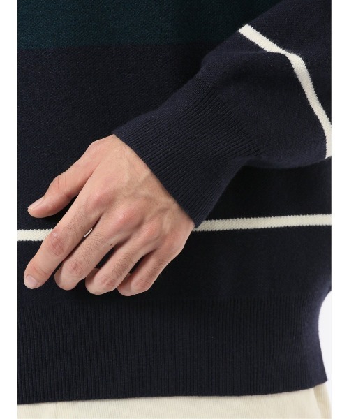 m.f.editorial（エムエフエディトリアル）の「【ストレッチ ウォッシャブル】m.f.エディトリアル メンズ 配色切替 クルー ニット セータ―（ニット/セーター・メンズ・ネイビー/アイボリー/ダークウッド/ベージュ・MEDIUM/X-LARGE/LARGE）」の16枚目の写真
