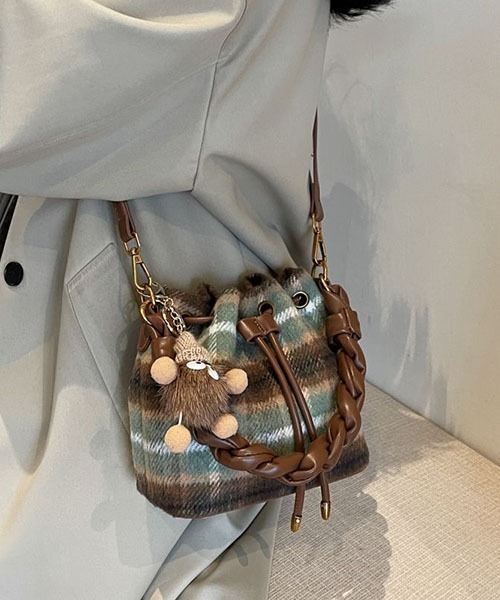 gossip！ロサンゼルス（ゴシップロサンゼルス）の「Y2K チェックパターン 2way巾着ショルダーバック（ハンドバッグ・レディース・グレー/ブラウン/グリーン・FREE）」の20枚目の写真