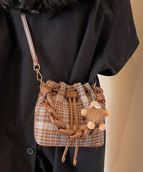 gossip！ロサンゼルス（ゴシップロサンゼルス）の「Y2K チェックパターン 2way巾着ショルダーバック（ハンドバッグ・レディース・グレー/ブラウン/グリーン・FREE）」の14枚目の写真