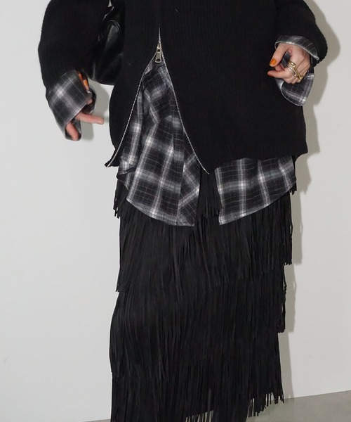 chuclla（チュクラ）の「レイヤードフリンジ ロングスカート chw25a139（スカート・レディース・ブラック・FREE）」の3枚目の写真