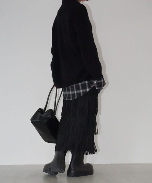 chuclla（チュクラ）の「レイヤードフリンジ ロングスカート chw25a139（スカート・レディース・ブラック・FREE）」の4枚目の写真