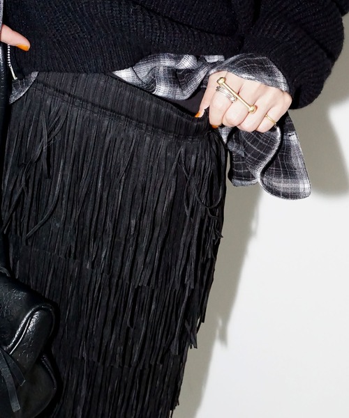 chuclla（チュクラ）の「レイヤードフリンジ ロングスカート chw25a139（スカート・レディース・ブラック・FREE）」の6枚目の写真