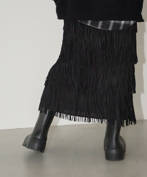 chuclla（チュクラ）の「レイヤードフリンジ ロングスカート chw25a139（スカート・レディース・ブラック・FREE）」の7枚目の写真