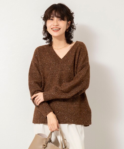 セール】《手洗い可能》モヘヤスパンコールVネックプルオーバー