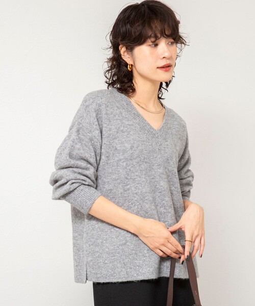 セール】《手洗い可能》モヘヤスパンコールVネックプルオーバー