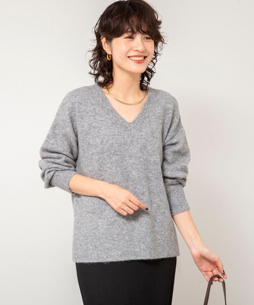 セール】《手洗い可能》モヘヤスパンコールVネックプルオーバー