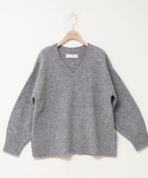 NOLLEY’S Sophi（ノーリーズソフィ）の「《手洗い可能》モヘヤスパンコールVネックプルオーバー（ニット/セーター・レディース・ブラウン/ライトグレー/ホワイト/グレー・38）」の11枚目の写真