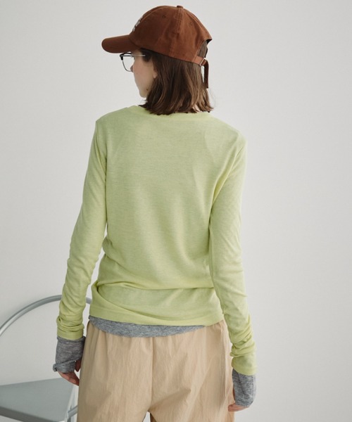 Auntie Rosa Holiday（アンティローザホリデー）の「シアーリブサムホールプルオーバー（Tシャツ/カットソー・レディース・グレー/ブラック/アイボリー/ピンク/ライム/ネイビー/ラベンダー・FREE）」の13枚目の写真