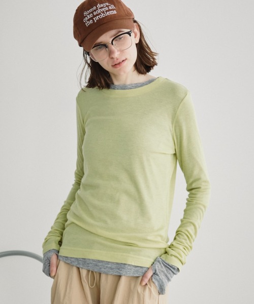 Auntie Rosa Holiday（アンティローザホリデー）の「シアーリブサムホールプルオーバー（Tシャツ/カットソー・レディース・グレー/ブラック/アイボリー/ピンク/ライム/ネイビー/ラベンダー・FREE）」の11枚目の写真