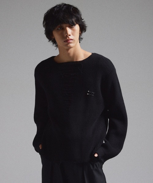 GRANCY（グランシー）の「【GRANCY】Pierced Damage Knit / ピアスダメージニット（ニット/セーター・メンズ・ネイビー/レッド/ブラック・S/M/L）」の7枚目の写真