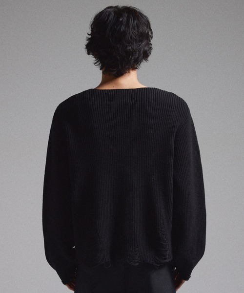 GRANCY（グランシー）の「【GRANCY】Pierced Damage Knit / ピアスダメージニット（ニット/セーター・メンズ・ネイビー/レッド/ブラック・S/M/L）」の8枚目の写真