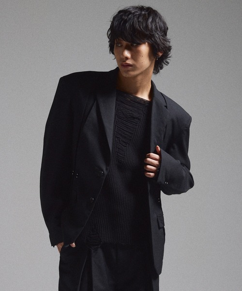 GRANCY（グランシー）の「【GRANCY】Pierced Damage Knit / ピアスダメージニット（ニット/セーター・メンズ・ネイビー/レッド/ブラック・S/M/L）」の17枚目の写真