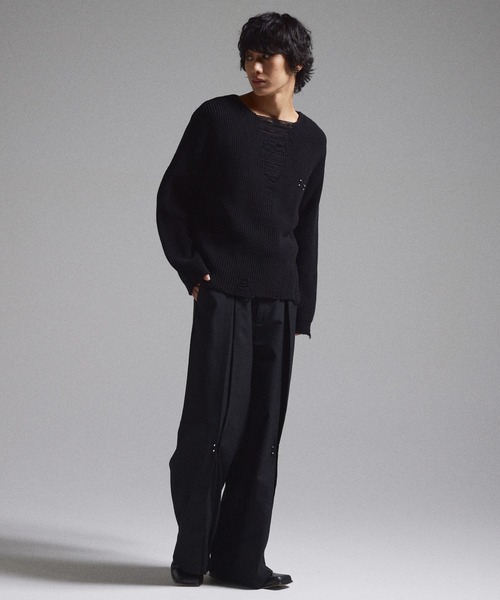 武*田様 【GRANCY】ピアスダメージニット レッド s GRANCY（グランシー）の「【GRANCY】Pierced Damage Knit / ピアス