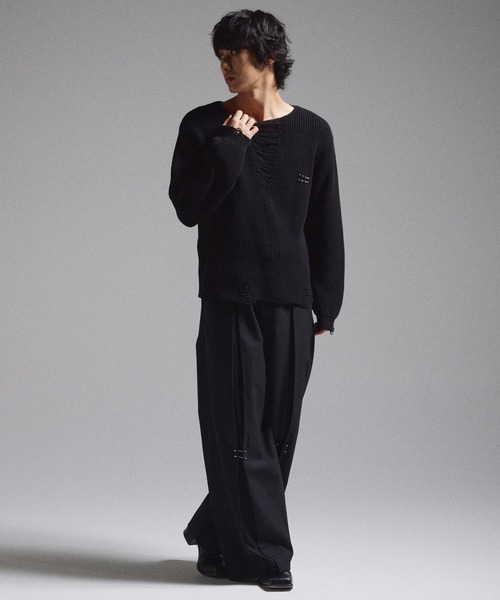 GRANCY（グランシー）の「【GRANCY】Pierced Damage Knit / ピアスダメージニット（ニット/セーター・メンズ・ネイビー/レッド/ブラック・S/M/L）」の22枚目の写真