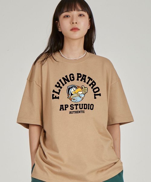 ASTRAL PROJECTION(アストラルプロジェクション)の「フライングパトロール ラウンドネック 15番手 綿 半袖Tシャツ_ベージュ(Tシャツ/カットソー・レディース・その他・LARGE/MEDIUM/X-LARGE)」の1枚目の写真