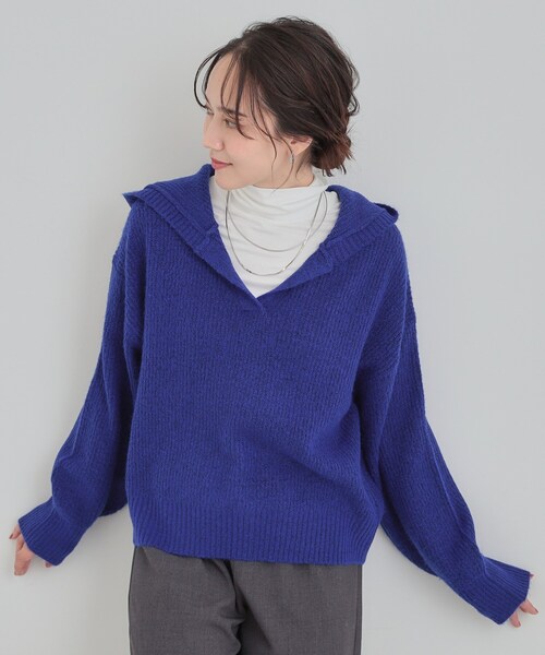 DRESKIP（ドレスキップ）の「【S-LL】お顔周りをすっきり魅せる ふんわり Vネックフードニット（ニット/セーター・レディース・グレー/ブルー系その他/ブラウン系その他・01/02/03/04）」の11枚目の写真