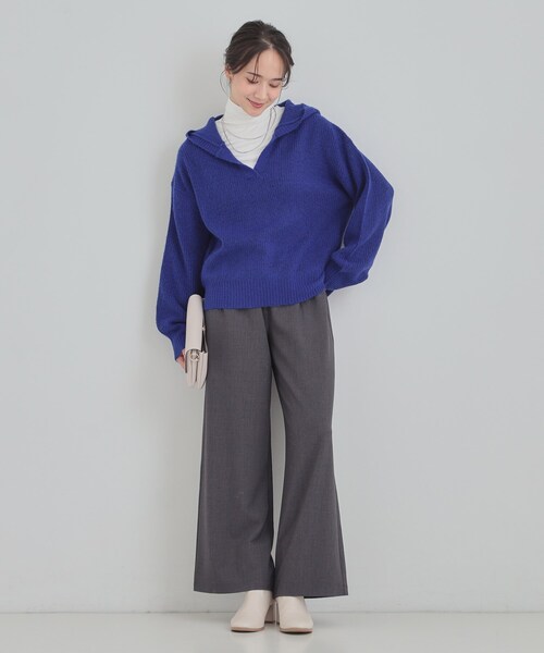 DRESKIP（ドレスキップ）の「【S-LL】お顔周りをすっきり魅せる ふんわり Vネックフードニット（ニット/セーター・レディース・グレー/ブルー系その他/ブラウン系その他・01/02/03/04）」の13枚目の写真