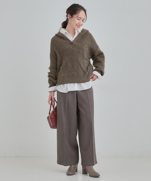 DRESKIP（ドレスキップ）の「【S-LL】お顔周りをすっきり魅せる ふんわり Vネックフードニット（ニット/セーター・レディース・グレー/ブルー系その他/ブラウン系その他・01/02/03/04）」の17枚目の写真