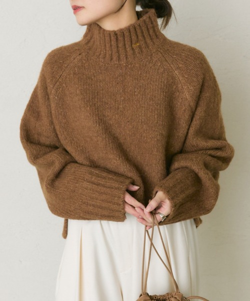 PUAL CE CIN(ピュアルセシン)の「アルパカ混ハイネックニットプルオーバー(ニット/セーター・レディース・キャメル/ブラック/オレンジ・FREE)」の3枚目の写真