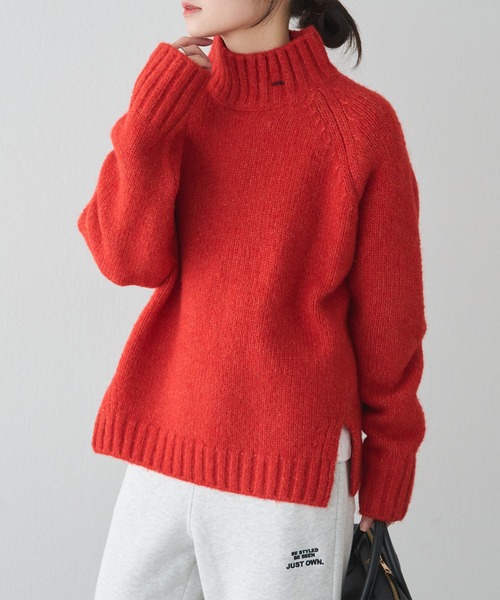 PUAL CE CIN(ピュアルセシン)の「アルパカ混ハイネックニットプルオーバー(ニット/セーター・レディース・キャメル/ブラック/オレンジ・FREE)」の1枚目の写真