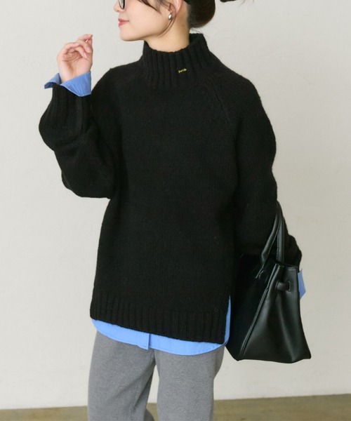 PUAL CE CIN(ピュアルセシン)の「アルパカ混ハイネックニットプルオーバー(ニット/セーター・レディース・キャメル/ブラック/オレンジ・FREE)」の7枚目の写真