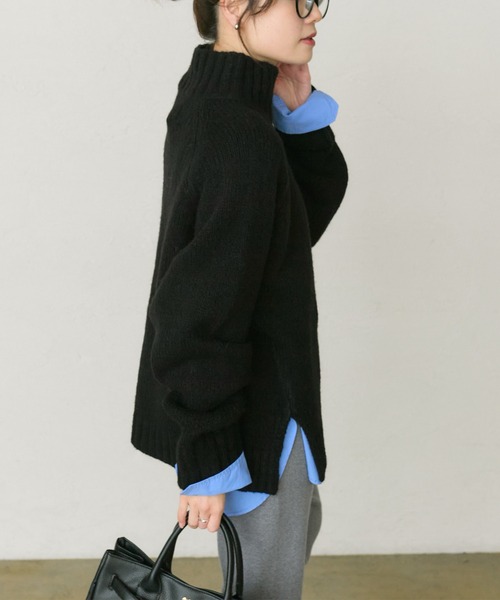 PUAL CE CIN(ピュアルセシン)の「アルパカ混ハイネックニットプルオーバー(ニット/セーター・レディース・キャメル/ブラック/オレンジ・FREE)」の9枚目の写真