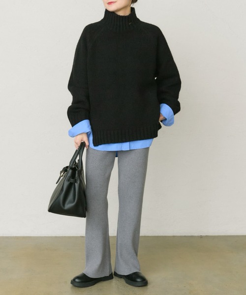 PUAL CE CIN(ピュアルセシン)の「アルパカ混ハイネックニットプルオーバー(ニット/セーター・レディース・キャメル/ブラック/オレンジ・FREE)」の11枚目の写真