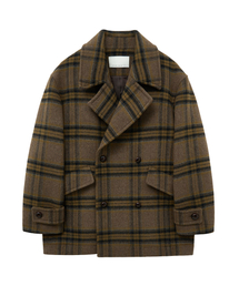 UNGIMMICK（アンジミック）の「DOUBLE BREASTED CHECK PEA COAT (BROWN)（チェスターコート）」