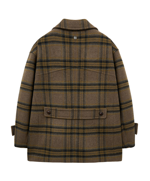 UNGIMMICK（アンジミック）の「DOUBLE BREASTED CHECK PEA COAT (BROWN)（チェスターコート・メンズ・その他・MEDIUM/LARGE）」の2枚目の写真