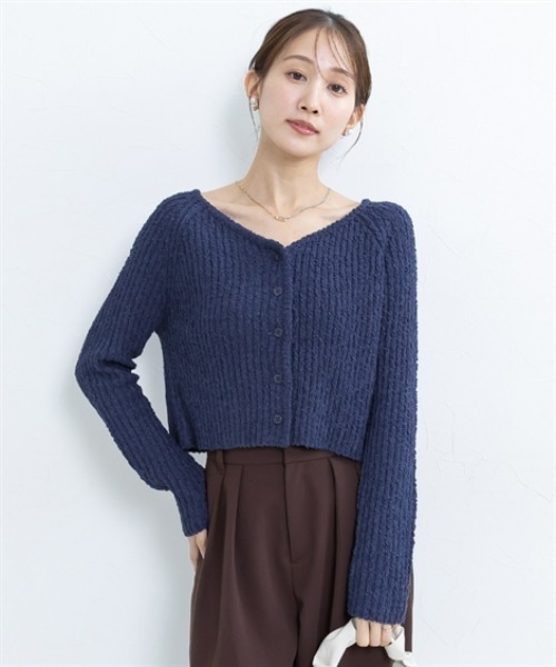 Petitjo(プッチージョ)の「小さいサイズ スラブニットカーディガン 低身長さん・小柄女性(カーディガン/ボレロ・レディース・ダークブルー/ベージュ・PL/PM/PS/PSS)」の2枚目の写真