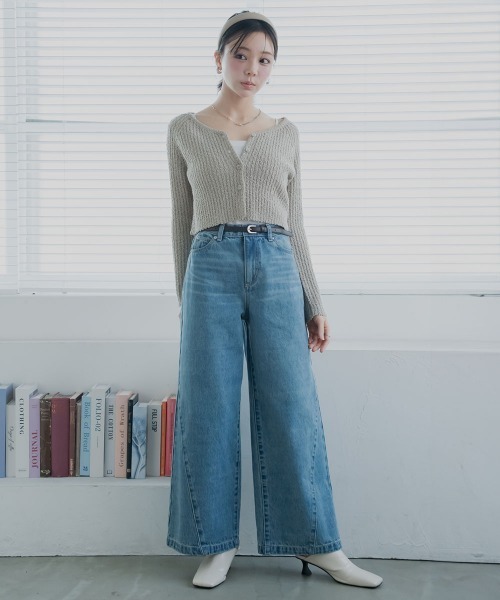 Petitjo(プッチージョ)の「小さいサイズ スラブニットカーディガン 低身長さん・小柄女性(カーディガン/ボレロ・レディース・ダークブルー/ベージュ・PL/PM/PS/PSS)」の3枚目の写真