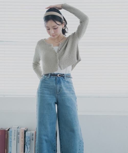 Petitjo(プッチージョ)の「小さいサイズ スラブニットカーディガン 低身長さん・小柄女性(カーディガン/ボレロ・レディース・ダークブルー/ベージュ・PL/PM/PS/PSS)」の4枚目の写真