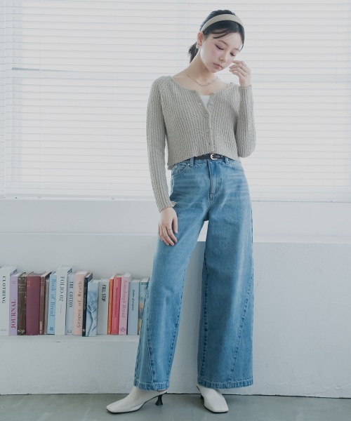 Petitjo(プッチージョ)の「小さいサイズ スラブニットカーディガン 低身長さん・小柄女性(カーディガン/ボレロ・レディース・ダークブルー/ベージュ・PL/PM/PS/PSS)」の5枚目の写真