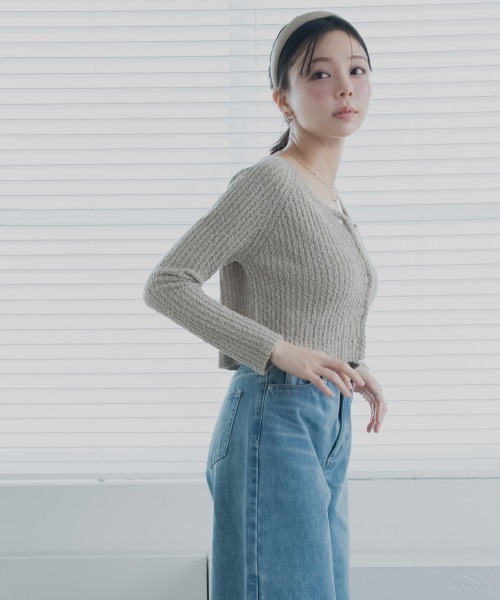 Petitjo(プッチージョ)の「小さいサイズ スラブニットカーディガン 低身長さん・小柄女性(カーディガン/ボレロ・レディース・ダークブルー/ベージュ・PL/PM/PS/PSS)」の8枚目の写真